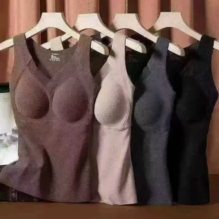 石墨烯保暖百搭美背无痕背心上衣秋冬打底背心女士无钢圈