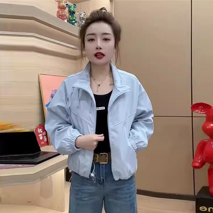 欧货立领设计小个子短外套2025春秋新款时尚百搭休闲夹克冲锋衣女