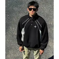 美式简约小众印花撞色立领卫衣男秋冬季潮牌百搭宽松休闲套头上衣