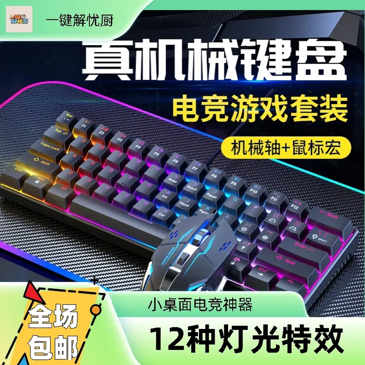 有线机械手键盘鼠标套装适用台式笔记本游戏电竞办公无冲12种灯效