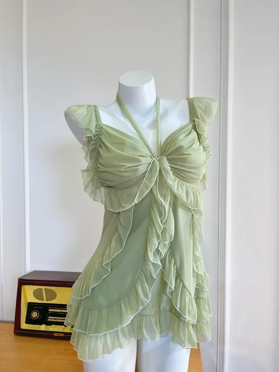 【大红定制】性感大码泳装，带胸垫睡裙，2025新款夏季纯欲吊带花边