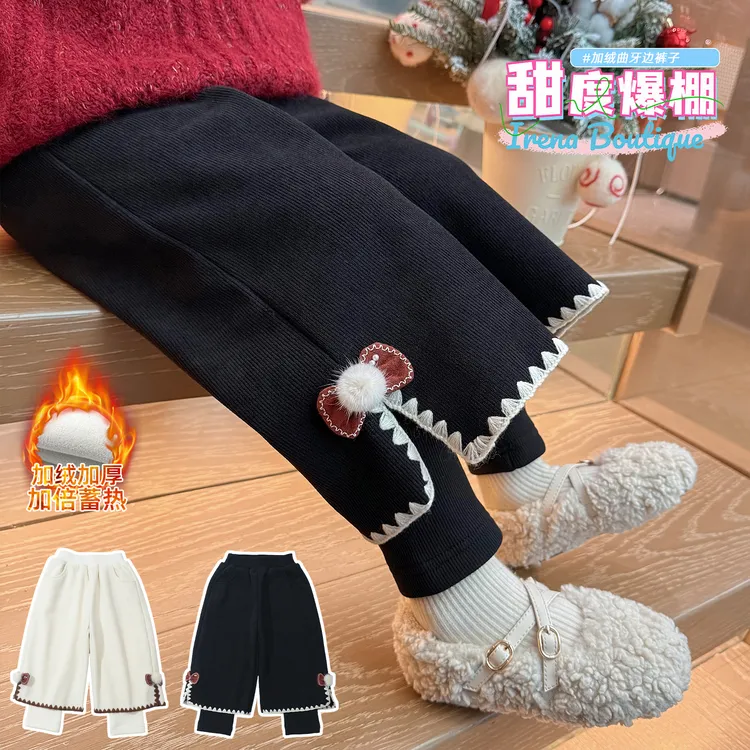 女童加绒裤子秋冬款2025新款儿童加厚假两件宝宝冬季一体绒休闲裤