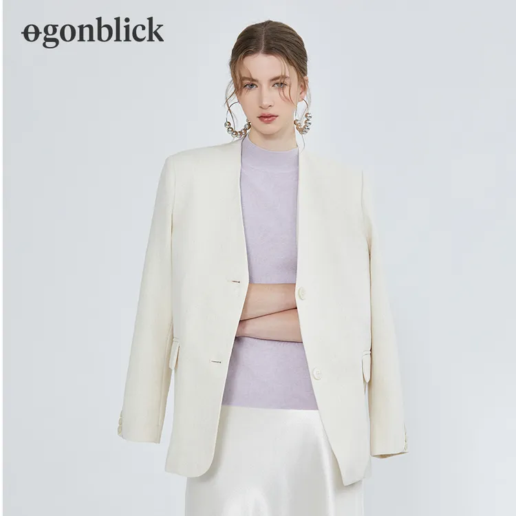 【北欧时刻】春季气质高级质感廓形梭织白色设计师西装外套小西服