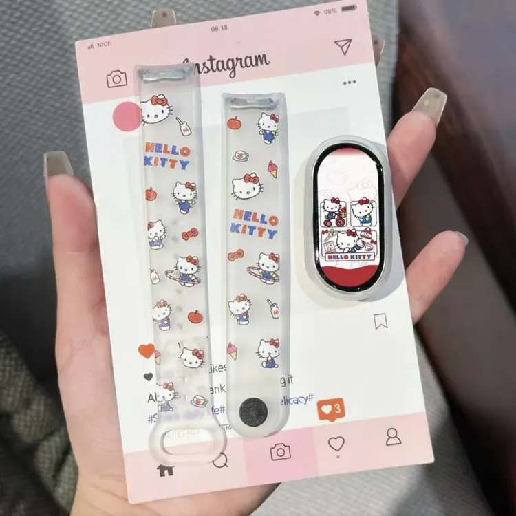 kitty凯蒂猫适用于小米手环10表带9新款8通用nfc版透明硅胶陶瓷带