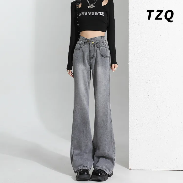 2024新款秋冬美式复古微喇牛仔裤女拖地不贴腿喇叭裤子TZQ112106