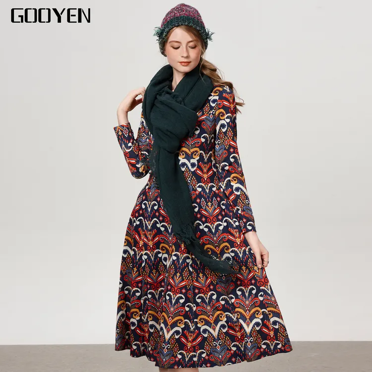 Gooyen|古源专柜正品  冬季新款  【卢浮魅影】印花长袖连衣裙
