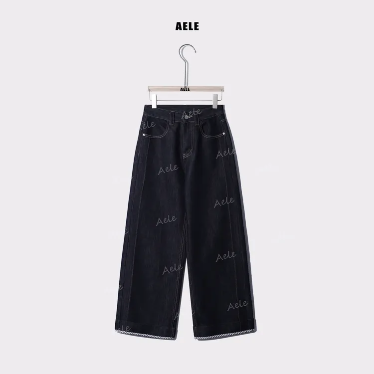 AELE复古水洗立体裁剪阔腿牛仔裤 K853 2868 AD