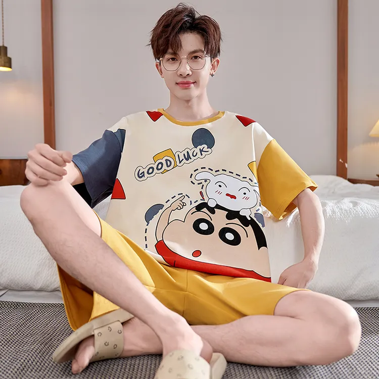 男士睡衣夏季短袖纯棉2025年新款卡通蜡笔小新夏天学生家居服套装