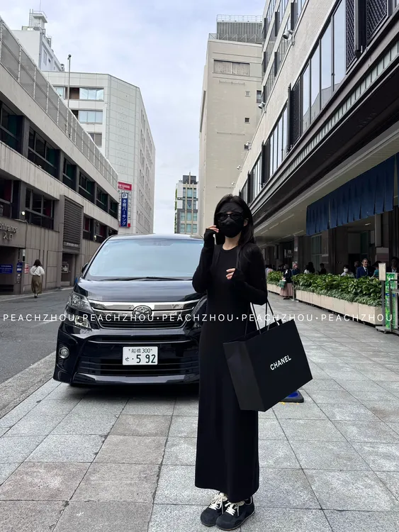 『PEACHZHOU』天丝羊毛弹力修身显瘦气质高级感圆领长袖长款连衣裙