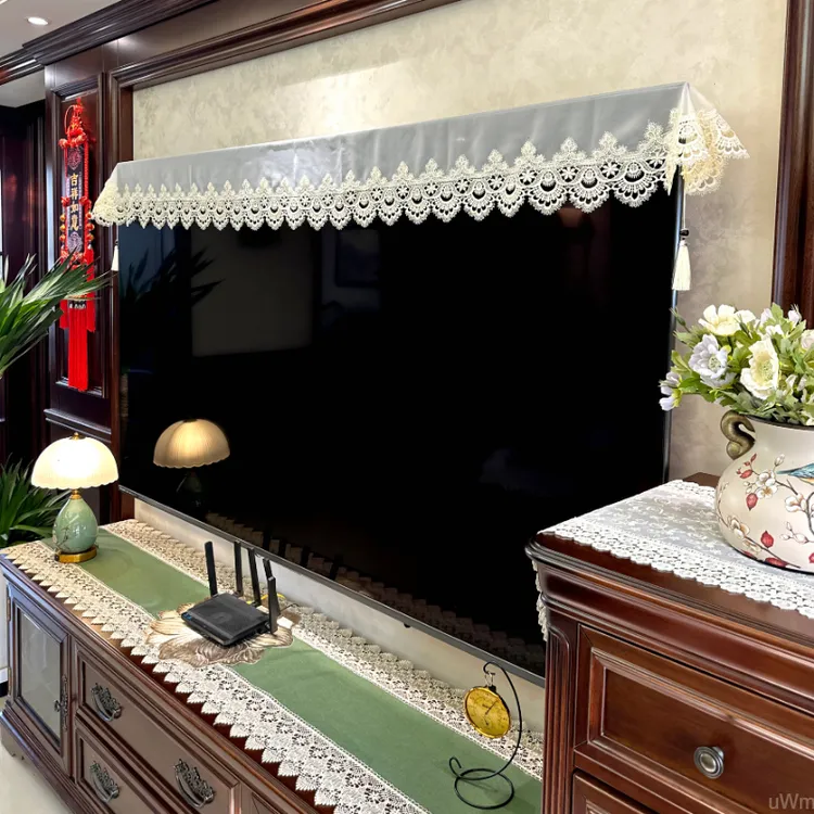 展翼 【40宽】桌旗手工高档欧根纱 电视机盖巾 凤尾花边 