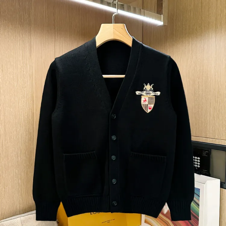 迪诺库克斯潮流男士刺绣毛衣开衫秋冬季加厚保暖上衣休闲针织外套