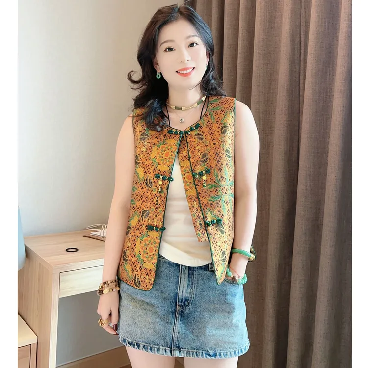 【沐晨】新中式国风高端宋锦马甲女装2025秋新款宝相花提花国风马甲