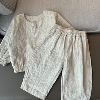 【方格皱圆领套装 小洛妈咪 】婴儿衣服男童卫衣秋冬小童长袖套装H1