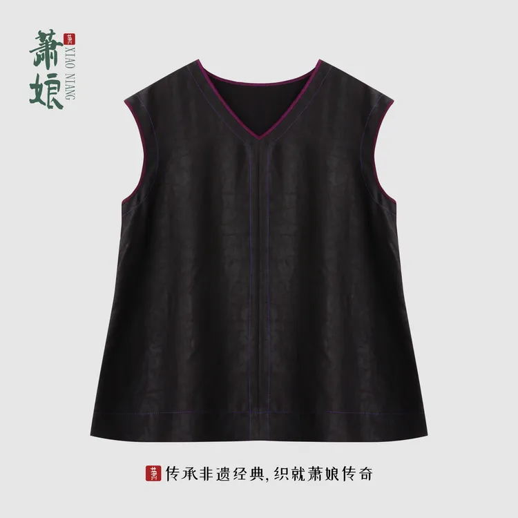 萧娘【小楼东风】紫缎龟香云纱圆领上衣桑蚕丝新中式中国风上衣5486