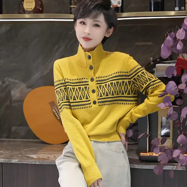 【费尔岛】100纯羊毛衫立领显瘦保暖时尚洋气显瘦针织衫 MG8568