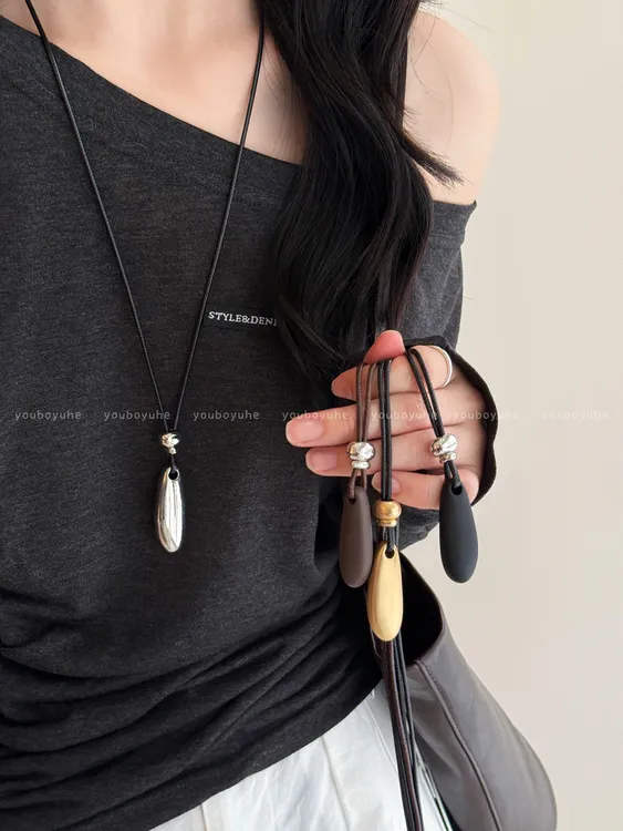 铜合金项链 极简主义~水滴吊坠项链女2025新款秋冬长款毛衣链配饰