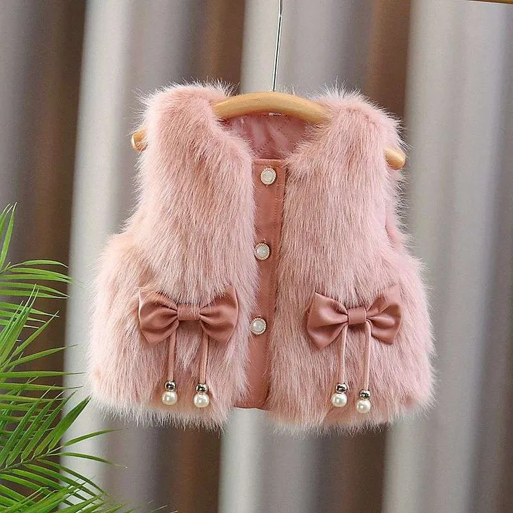 小黄鸭婴幼儿马甲秋冬洋气宝宝外套2025女童新款儿童仿皮毛毛衣背