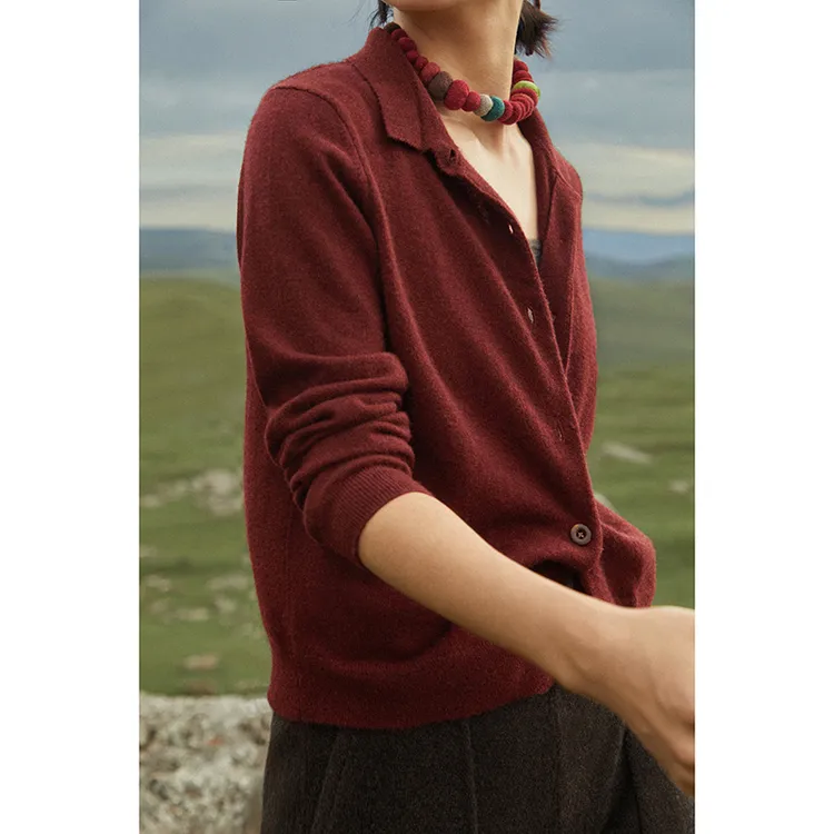 say ya【幻】十二个月 小polo领山羊绒针织开衫 系扣双兜纯色长袖