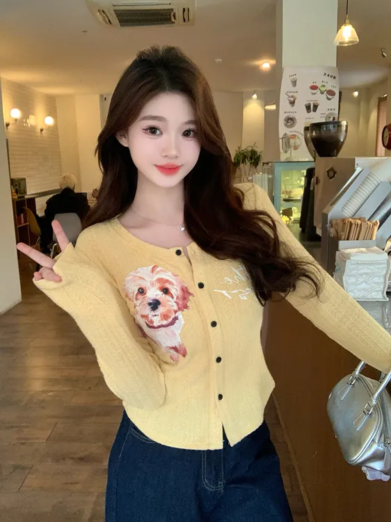 2025秋装新款胖mm大码女百搭开衫卡通印花长袖T恤上衣21313