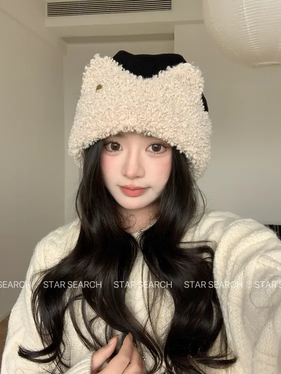 可爱猫耳朵包头帽女冬季新款加绒保暖毛绒帽显脸小百搭个性冷帽潮
