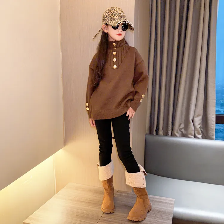 女童半高领毛衣秋冬2025新款韩版儿童加厚毛线衣针织衫女孩打底衣
