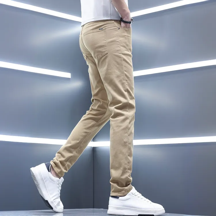 约蒂宾弗卡其男士牛仔裤男夏季薄款修身小脚弹力时尚百搭休闲裤子