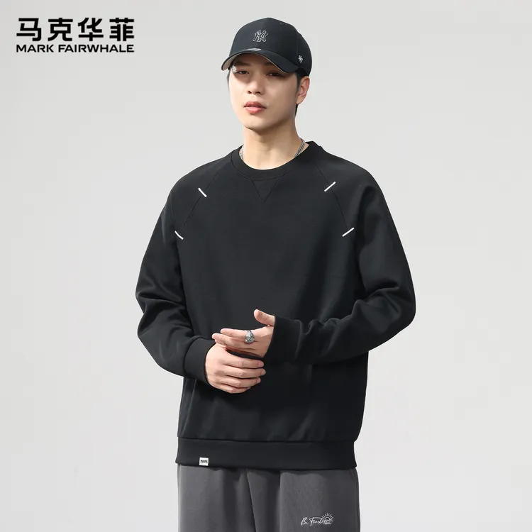 马克华菲春秋款男士落肩长袖圆领重磅卫衣休闲宽松纯色百搭上衣