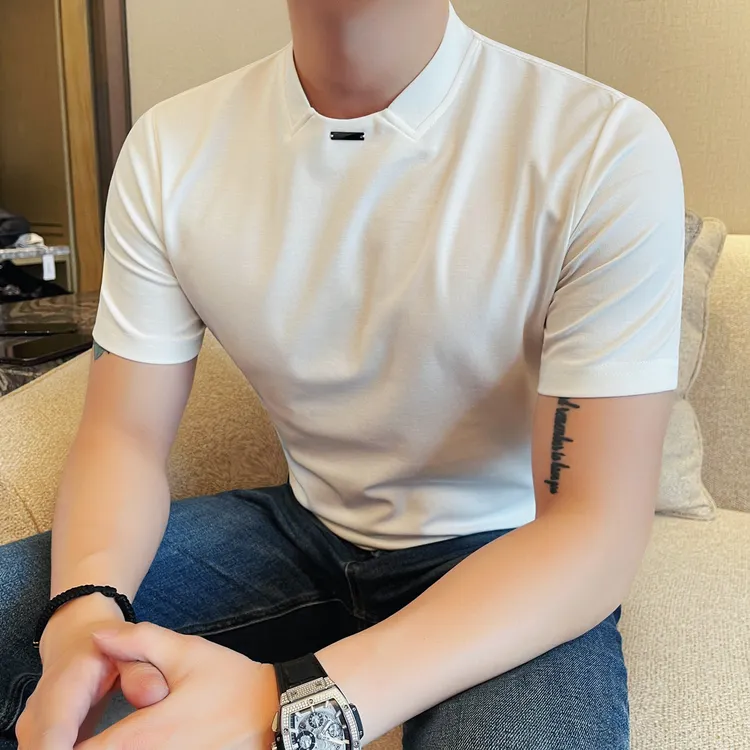 夏季新款2025高级设计感短袖t恤男士休闲纯色百搭凉感半袖体恤衫