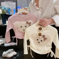 儿童洋气抽绳卡通插肩打底衫  男女宝宝打底长袖上衣D