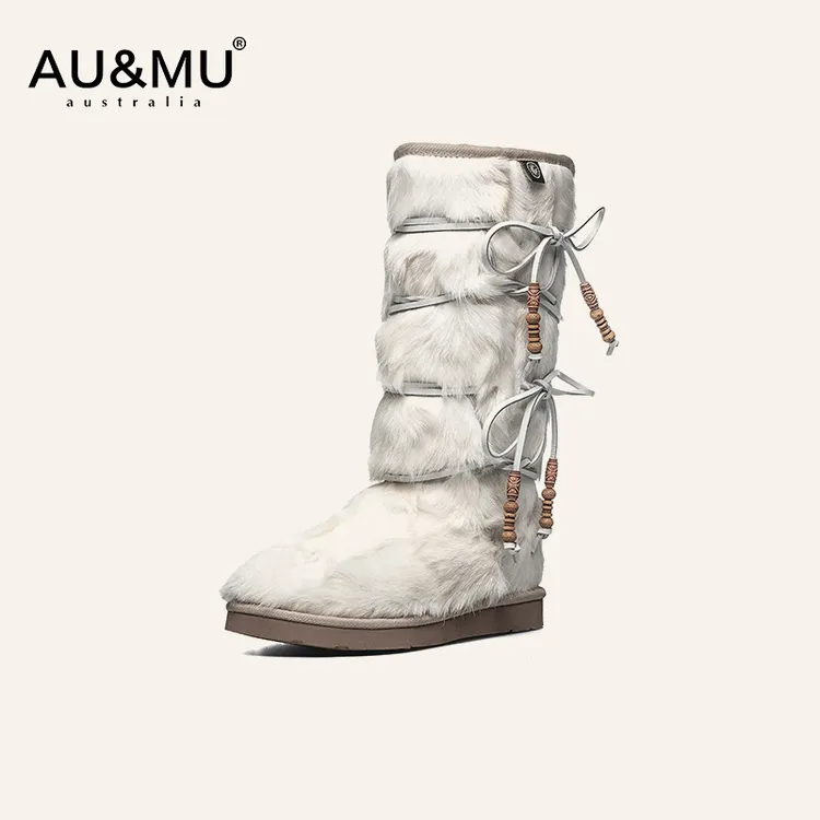 【娘娘NNS专属】AUMU冬季网红厚底长筒民族风雪地靴女毛茸茸长靴728