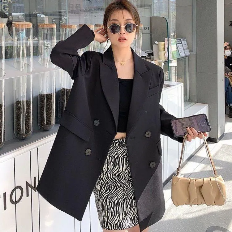 卡其色休闲西装外套女2025春秋网红新款韩版宽松大码西服上衣外套
