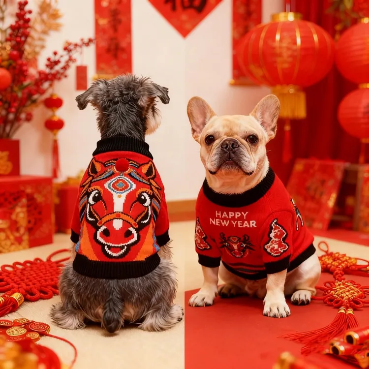 马年宠物新年装中国风生肖图案毛衣加厚保暖猫狗雪纳瑞法斗泰迪衣