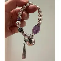<一禅兄>s925银足银随型紫水晶紫龙晶大胖锁双喜长条棍棒弹力手串