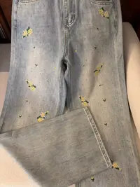 水如画【雏菊】重工系列秋季新中式国风显瘦百搭刺绣直筒牛仔裤