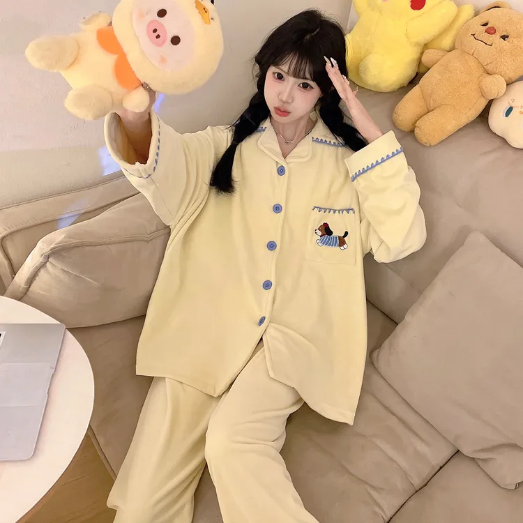 腊肠狗海岛绒秋冬加厚睡衣女款爆款2025新款珊瑚绒家居服保暖套装