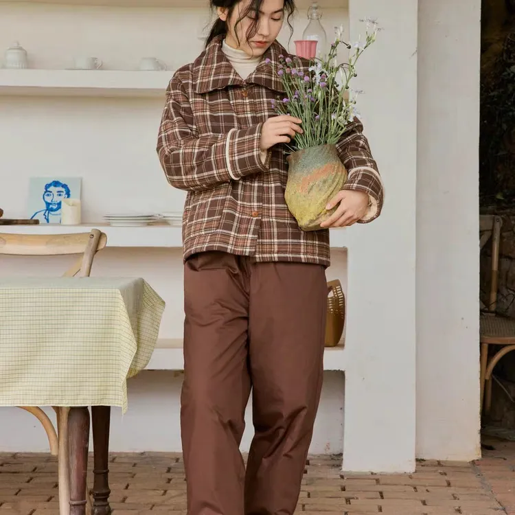 【蟲子姐姐专属】252-102朵朵可可睡衣女秋冬格子夹棉家居服套装