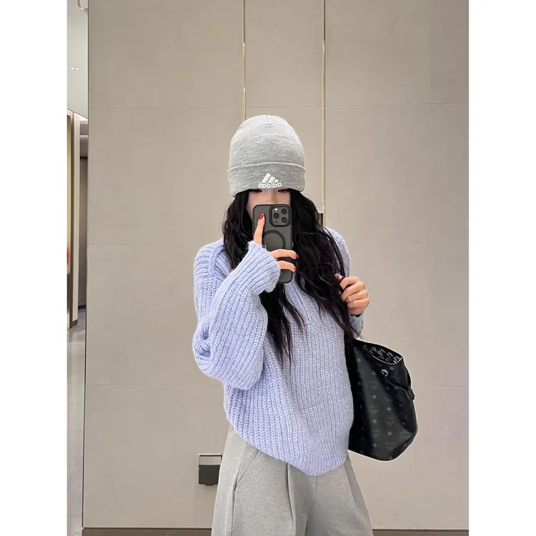 HOYDEN PARK1031新品2024冬韩风慵懒休闲拉链半开领套头粗线毛衣