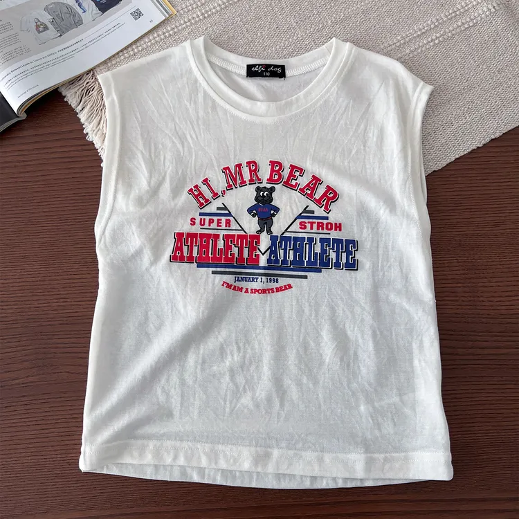 夏季新款纯棉童男无袖背心儿童卡通动漫图案运动上衣圆领风格潮