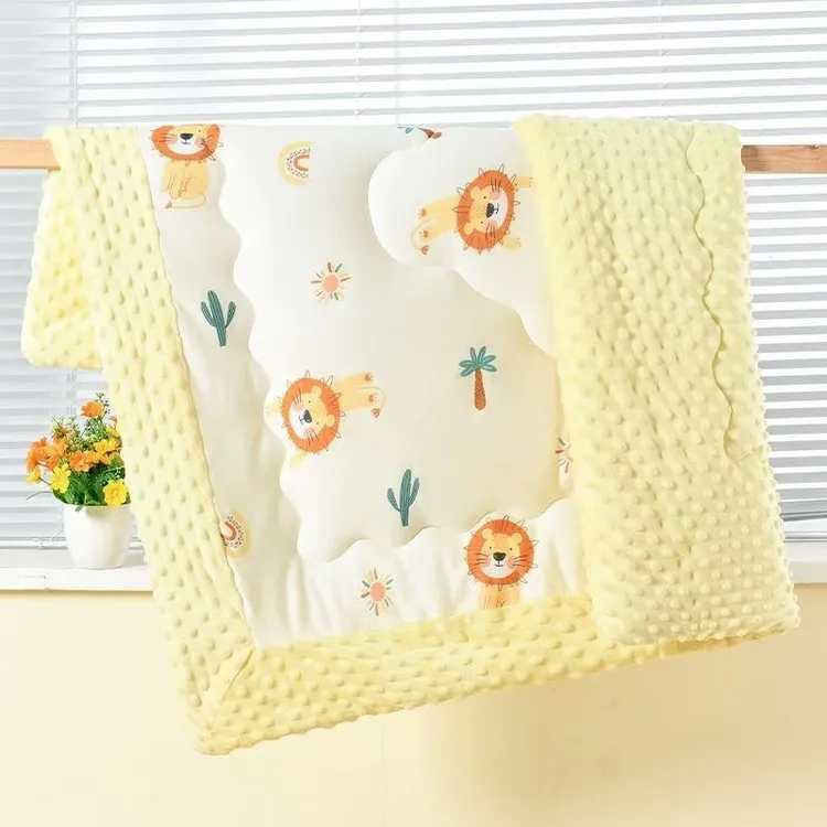 2025春秋款豆豆绒被婴儿安抚被子盖毯卡通印花新生儿针织棉绒柔软