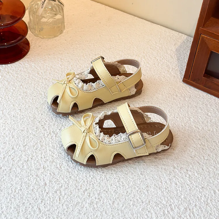 ABC女童花边芭蕾风仙女凉鞋2025夏季森系儿童防滑蝴蝶结公主凉鞋