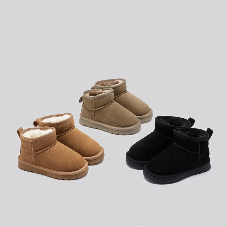 儿童真皮雪地靴防水2025冬季新款男女童棉鞋低帮加绒宝宝雪地鞋
