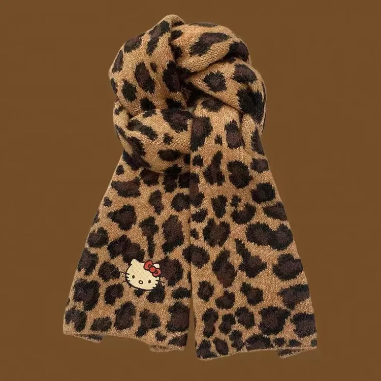 豹纹针织围巾百搭秋冬韩系防寒护颈韩系氛围感