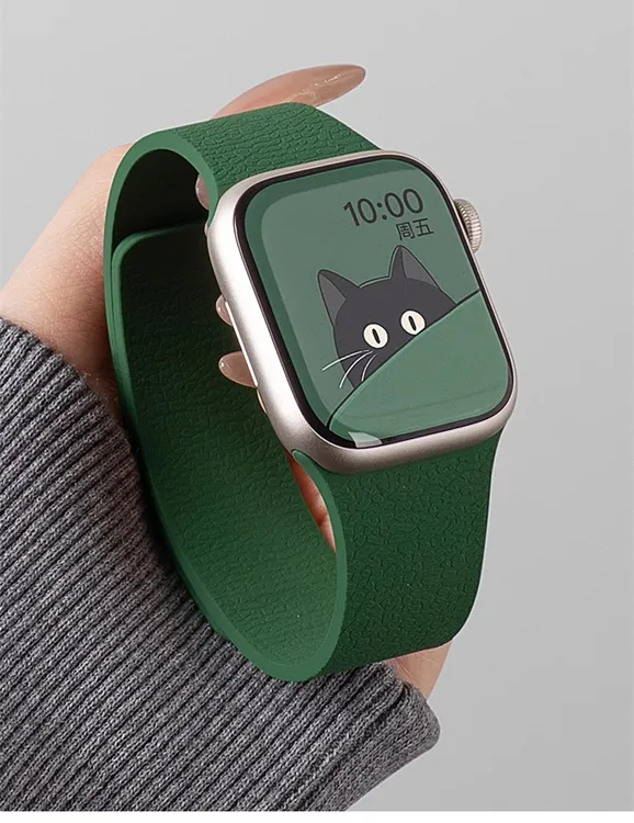 适用iwatch苹果手表表带S10硅胶S9磁吸S8荔枝纹夏季简约腕带ultra