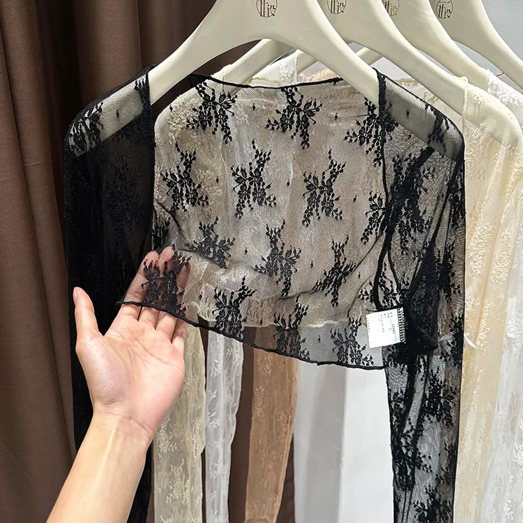 超好看木耳花边蕾丝小开衫女新款防晒披肩外搭短款网纱长袖上衣夏