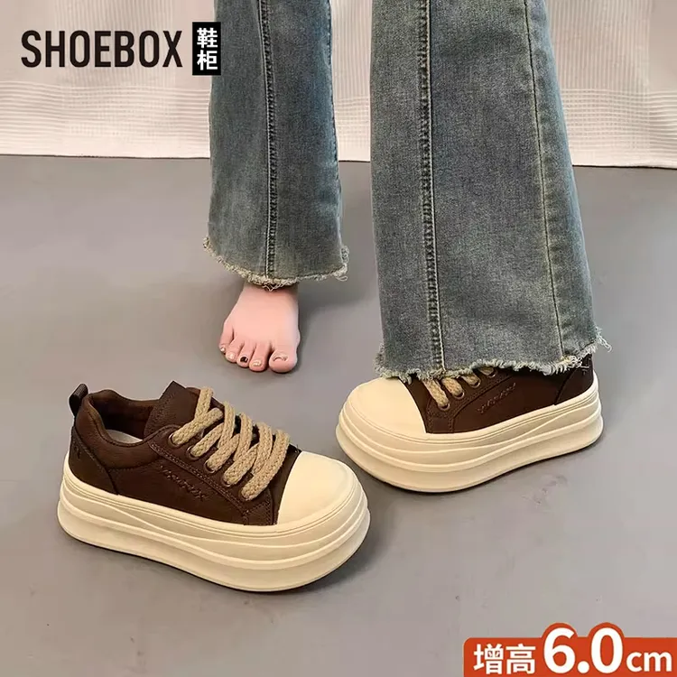 达芙妮集团旗下松糕厚底板鞋女2025秋冬新款小个子增高运动休闲鞋