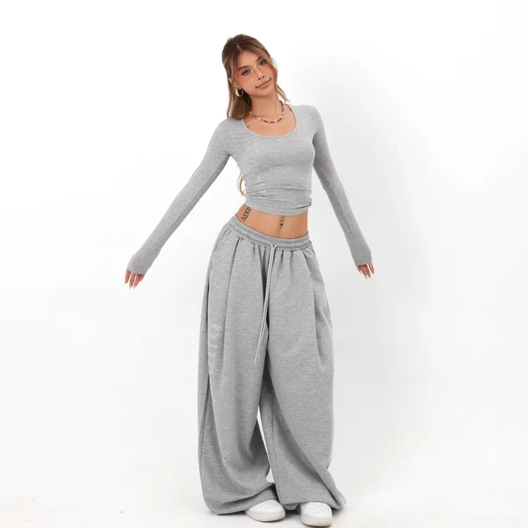 美式街舞潮牌辣妹爵士宽松休闲烫钻直筒长裤嘻哈hiphop运动卫裤女