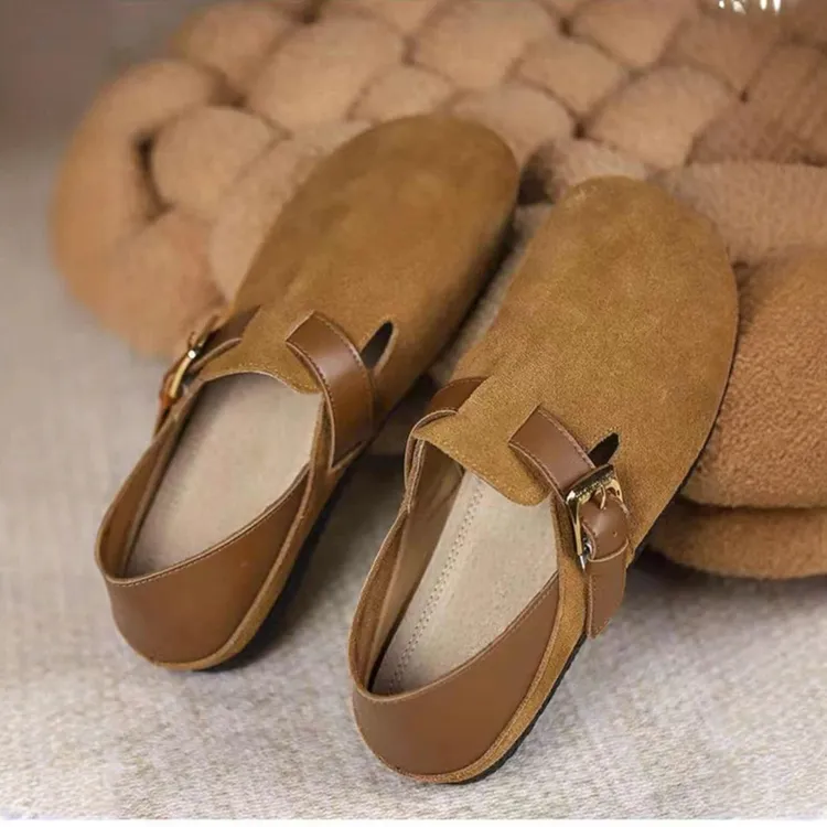 品牌断码软底勃肯2025款拖鞋脚蹬圆头单鞋博肯平底鞋大码豆豆女鞋