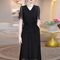 H274连衣裙新款女夏十三行今年流行爆款气质妈妈高级感赫本风黑色