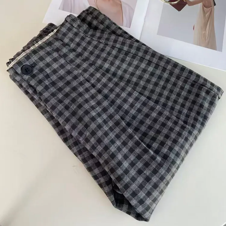 格子阔腿裤女2025新款春秋款小个子直筒宽松窄版休闲慵懒风西装裤