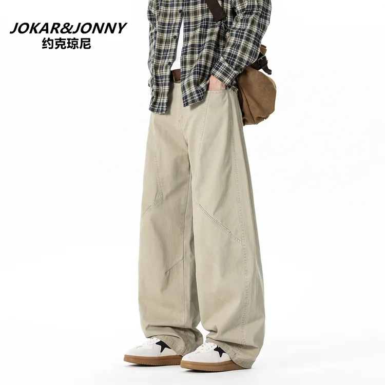 JOKAR&JONNY美式解构拼接直筒弯工装裤男秋季潮牌宽松休闲长裤